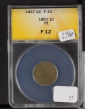 1857 ANACS F12 FLYING EAGLE CENT