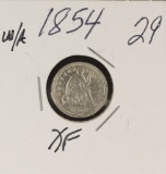 1854 WITH ARROWS LIBERTY SEATED HALF DIME - XF