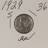 1929-S MERCURY DIME - AU