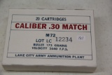 1 Box of 20, Lake City .30 cal Match 173 gr