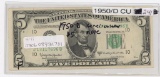 SERIES 1950-D FIVE DOLLAR FED RESERVE NOTE/ KANSAS CITY - CU