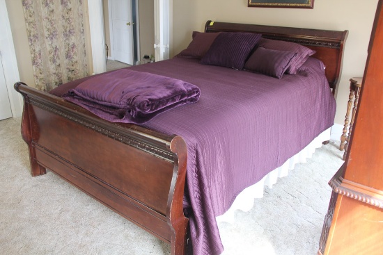 Queen Size Sleigh Bed with Like New Mattress,