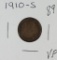 1910 S - Lincoln Cent - VF