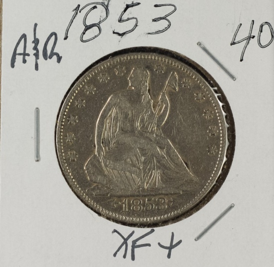 1853 - Arrows & Rays Liberty Seated Half Dollar - XF+