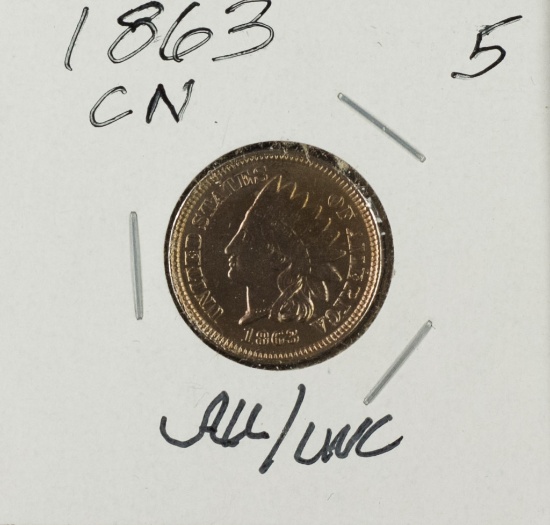 1863 CN - Indian Head Cent - AU/UNC
