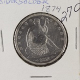 1874 - Seated Liberty Half Dollar - VF+ Solder Damage