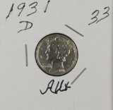 1931 D - Mercury Dime - AU+