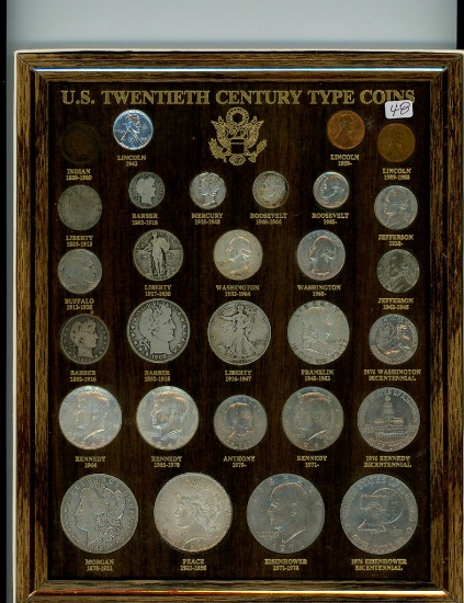 U.S. Twentieth Century Type Coin Collection in Frame