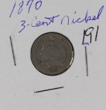 1870 - NICKEL THREE CENT PIECE - F