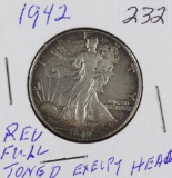 1942 - WALKING LIBERTY HALF DOLLAR -F - REV TONED