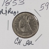 1853 - WITH ARROWS AND RAYS SEATED LIBERTY QUARTER - CH AU