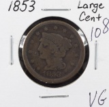 1853 BRAIDED HAIR LARGE CENT - VG