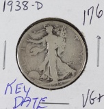 1938-D WALKING LIBERTY HALF DOLLAR VG+ - KEY DATE
