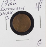 1922 EXTERMELY WEAK D - LINCOLN CENT - G
