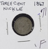 1867 NICKEL THREE CENT PIECE - F