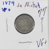 1874 NICKEL THREE CENT PIECE - VG+