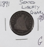 1891-S SEATED LIBERTY QUARTER - G