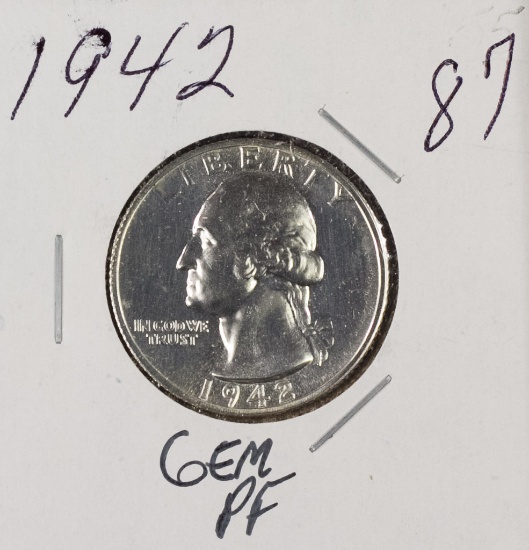 1942 - PROOF WASHINGTON QUARTER - GEM