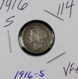 LOT OF 2 1916-S MERCURY DIMES - VF