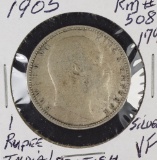 1905 - INDIN/BRITISH 1 RUPEE KM # 508 VF - SILVER