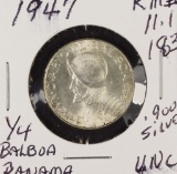 1947 PANAMA 1/4 BALBOA KM #11.1.900 SILVER - UNC