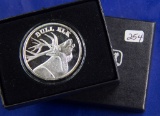 SILVER TONED 1 OZ .999 SILVER BULL ELK ROUND