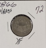 1866 - WITH RAYS SHIELD NICKEL - XF