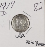 1917-D MERCURY DIME - AU - RIM SCRATCHED