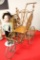 Antique Metal Wheel Doll Stroller, Wood and