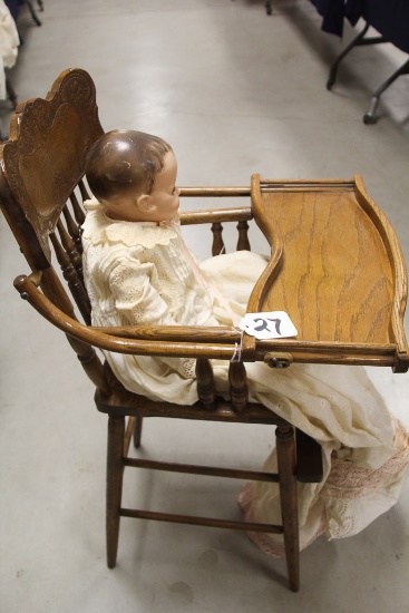 Antique Oak Pressed Back with Tray High Chair,