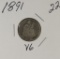 1891 - LIBERTY SEATED DIME - VG