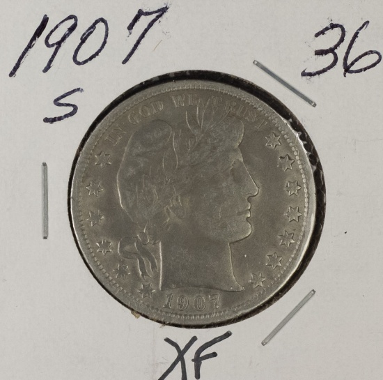 1907-S BARBER HALF DOLLAR - XF