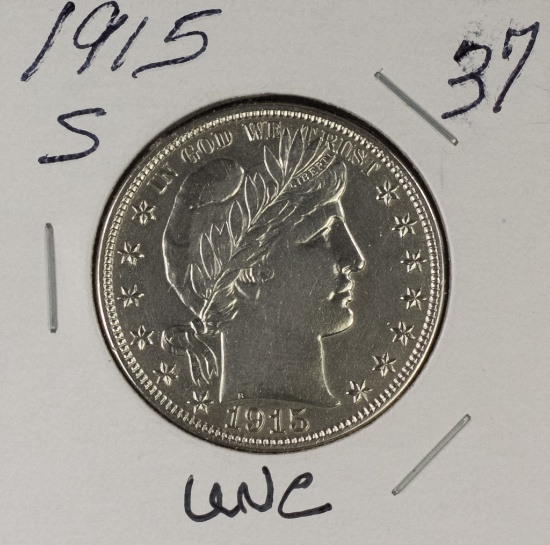 1915-S BARBER HALF DOLLAR - UNC