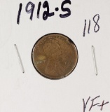 1912-S LINCOLN CENT - VF+