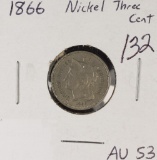 1866 - NICKEL THREE CENT PIECE - AU