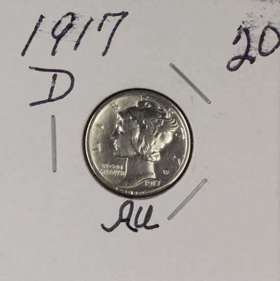 1917-D MERCURY DIME - AU