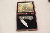 Single Blade Pocket Knife with Train in Wood Box