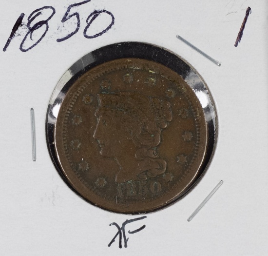 1850 BRAIDED HAIR LARGE CENT - XF