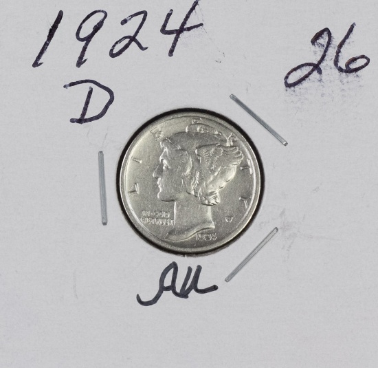 1924-D MERCURY DIME - AU