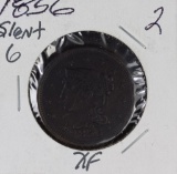 1856 - SLANT 6 BRAIDED HAIR LARGE CENT - XF