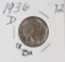 1936 - D BUFFALO NICKEL - BU