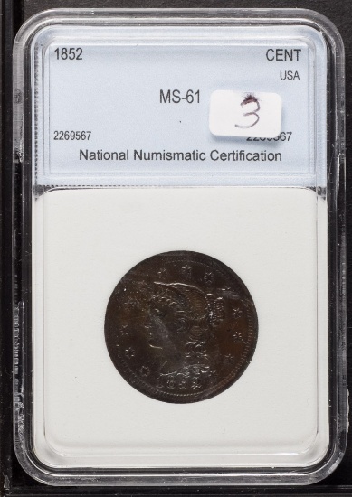 1852 - BRAIDED HAIR LARGE CENT - UNC