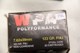 1 Box of 20, WPA 7.62 x 39 mm 123 gr FMJ