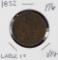 1852 - BRAIDED HAIR LARGE CENT - VF+