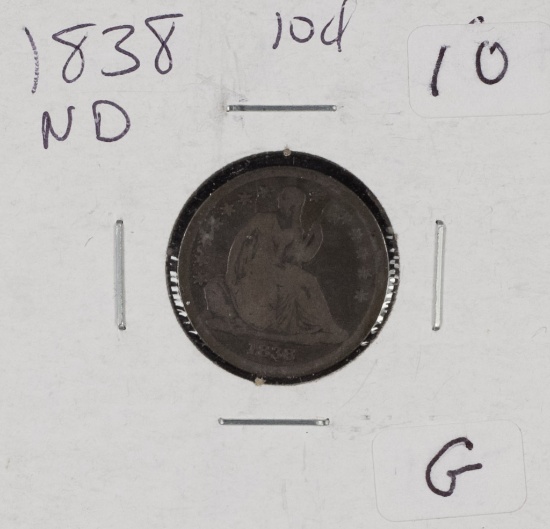 1838 - NO DRAPERY LIBERTY SEATED DIME - G