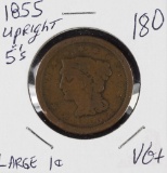 1855 UPRIGHT 5'S  - BRAIDED HAIR LARGE CENT - VG+