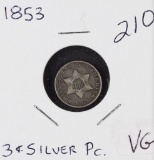 1853 - THREE CENT SILVER PIECE - VG