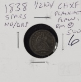 1838 - STARS/NO DRAPERY LIBERTY SEATED HALF DIME - XF