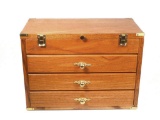 Oak 3-Drawer Tool Box with Hinged Lid