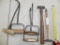 4 wood handled hay hooks and Sampson shoe hammer